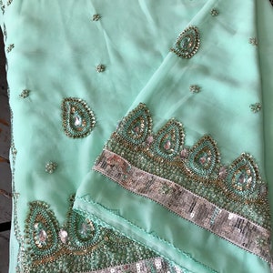 Beautiful Turquoise/Teal 2pc Beaded Sari image 7