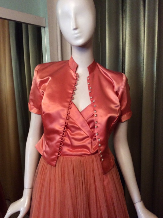 Vintage 1940s Peach Emma Domb Evening/Party Dress… - image 2