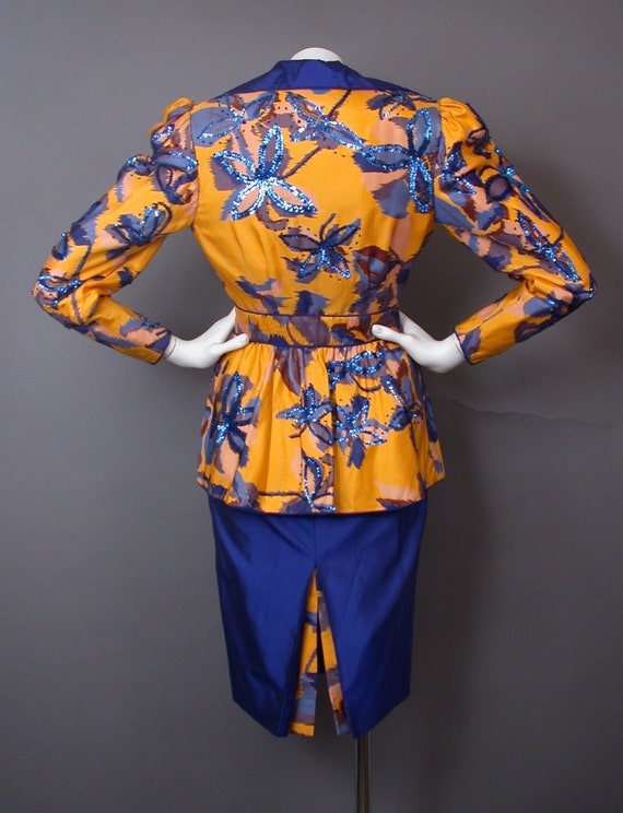Khanitha Yellow & Blue Silk Sequin Skirt Suit - image 2