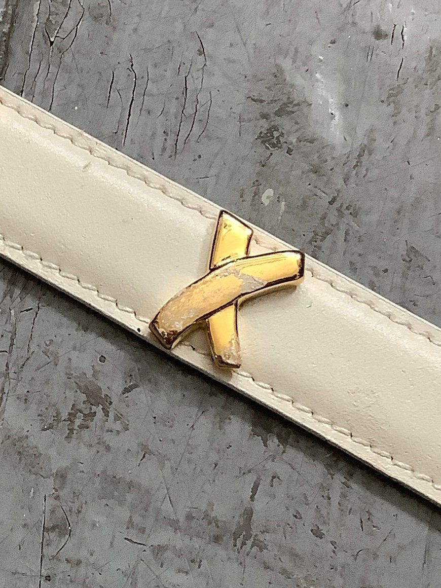 Paloma Picasso White and Gold Belt Vintage 1980s PALOMA PICASSO White Leather Belt W/gold X  main image 3