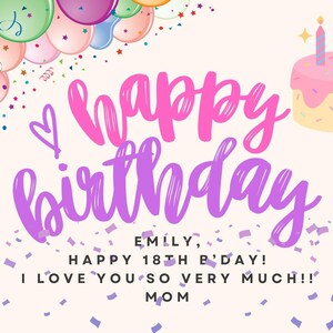 Tarjeta de invitación de cumpleaños personalizable para niños y adultos, temática de confeti, pastel de cumpleaños con globos, descarga instantánea e imprimible digital