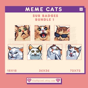 Retro Pixel Art Meme Cat Sub Badges Bundle - Twitch Youtube Discord - Stream Chat Cute Funny