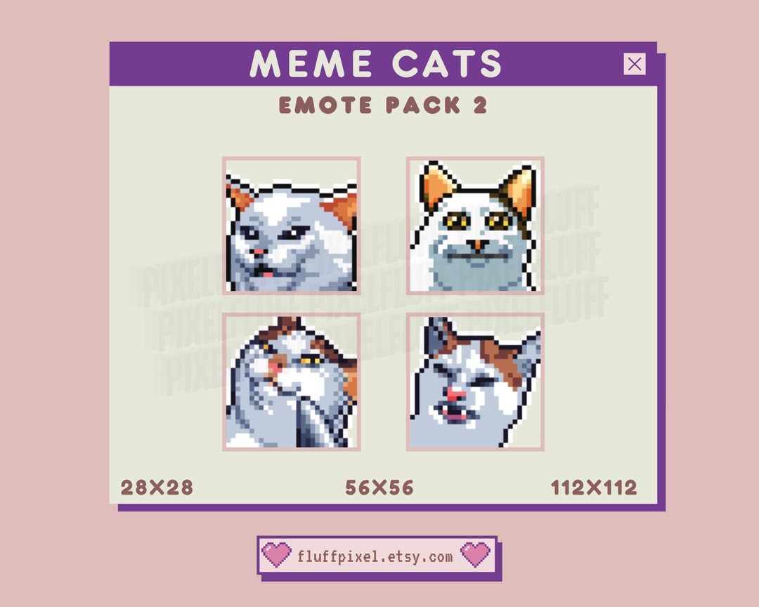 Retro Pixel Art Meme Cat Emotes Pack 2 Twitch, Discord, Youtube Chat ...