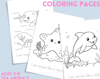 10 COLORING SHEETS For First Grade Kids & Teachers | I am… Animal Affirmation Printable | SEL | Mindful | Primary School | Learn Sea Animals