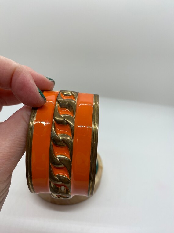 Vintage Wide Bold Orange And Gold Statement Hinge… - image 3