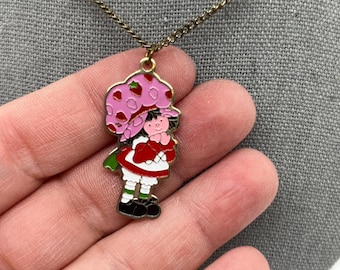 Vintage Strawberry Shortcake Metal Pendant Necklace FREE SHIPPING