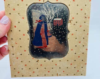 Vintage Early American Old Spice Advertising Gift Hand Painted Mirror 1930's Cottage Woods Girl