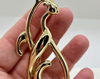 Vintage Large Open Work Cat Brooch Goldtone