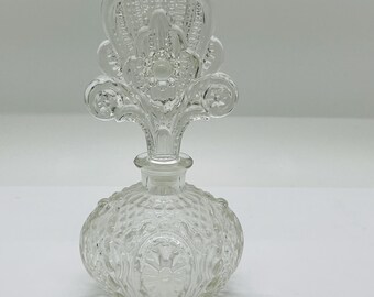 Vintage Art Deco Intricate Glass Perfume Bottle Ornate Stopper FREE SHIP