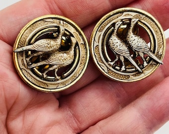 Vintage Pheasants Clip On Earrings