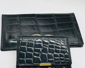 Vintage Berner West Germany Black  Genuine Leather Wallet And Croco Calf Checkbook Holder FREE SHIP