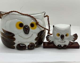 Vintage Enesco Ceramic Hanging Owl Planter FREE SHIP