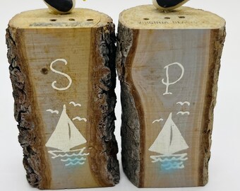 Vintage Rustic Virginia Beach Salt And Pepper Shakers Bark Seagulls FREE SHIPPING