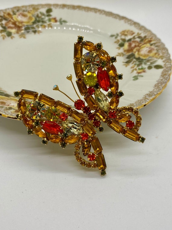 Vintage Juliana Red Orange Topaz LARGE Butterfly R