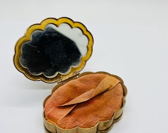 Vintage Volupte Scalloped Brass Rose Gold Powder Compact FREE SHIP