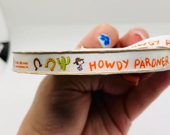 Vintage 80's Snoopy 5/8 Satin Ribbon Spool Howdy Pardner Cowboy Western Theme 10 Yards FREE SHIP
