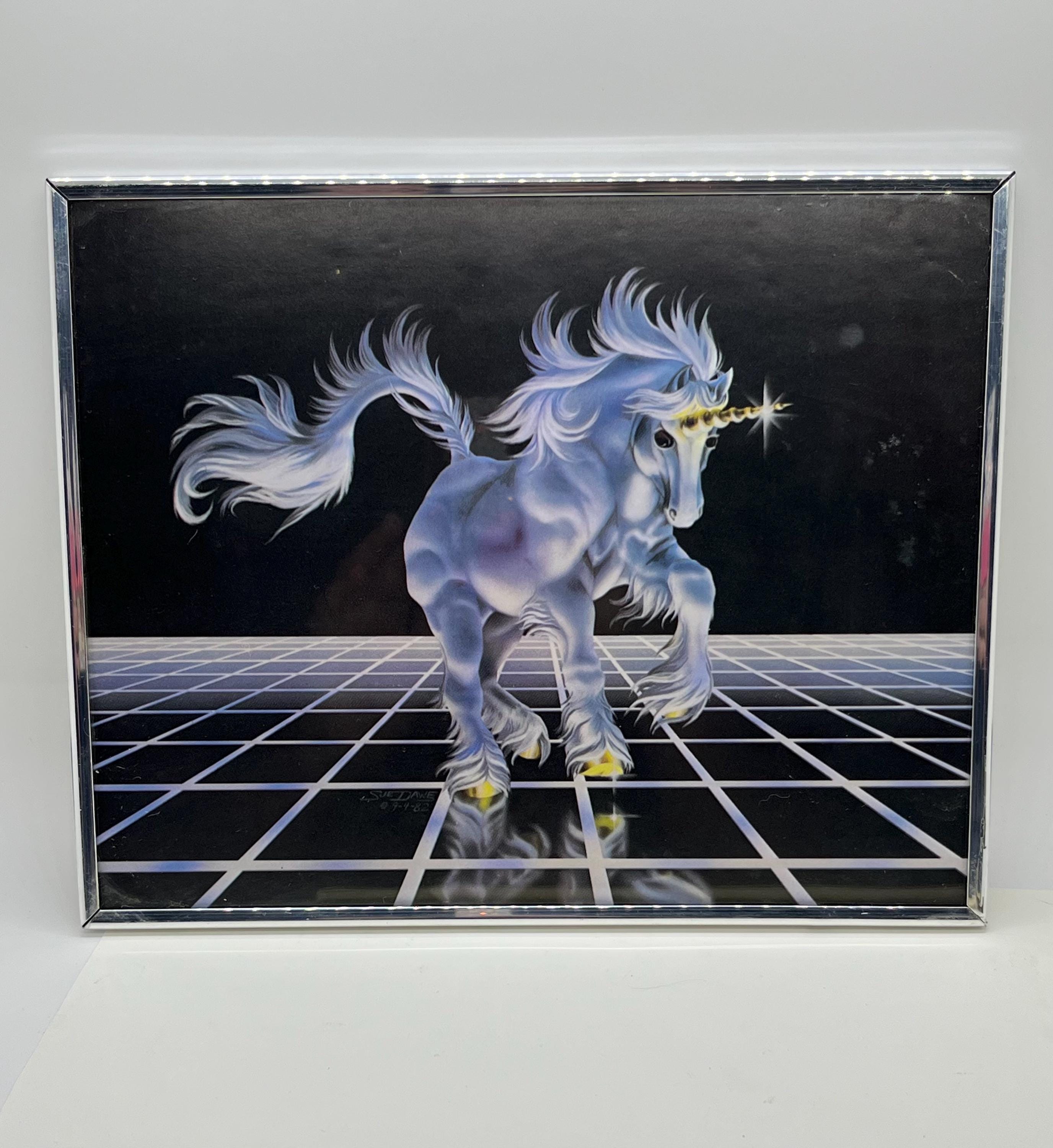 Vintage Unicorn the Grid Sue Dawe Carnival Mirror Prize Framed