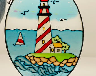 Vintage Stained Glass Suncatcher Lighthouse
