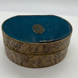 Antique Vintage Rachel Karess Face Powder Box Empty Blue Silk
