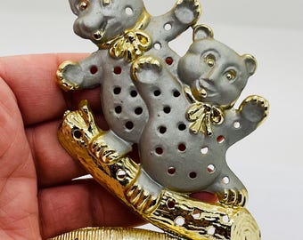 Vintage Dancing Bears Metal Earring Tree Torino Gray And Gold
