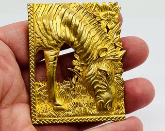 Vintage JJ Gold Zebra Statement Brooch