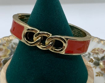 Vintage Red Enamel Gold Circle Link Clamper Bracelet