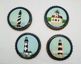 Vintage Lighthouse Coasters Set Of 4
