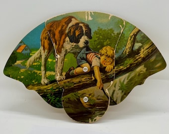 Vintage 1920's Advertising Fan Boy And Dog Pull Out Howard M Clapp FREE SHIPPING