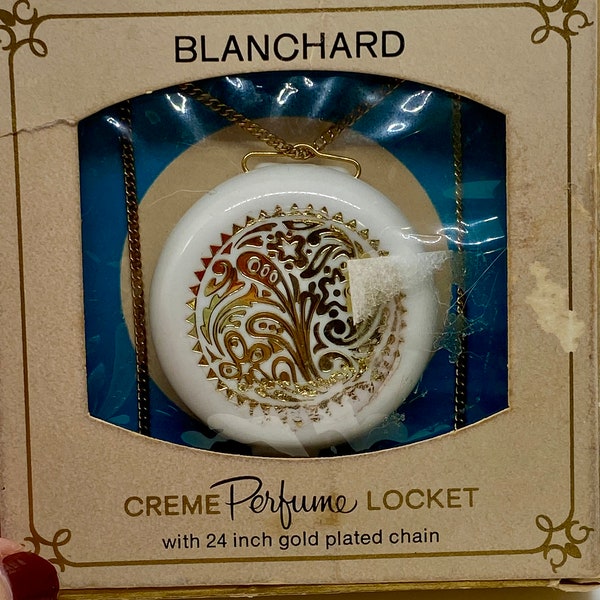 Vintage Blanchard Crème Perfume Locket Gold Plated Chain Original Package