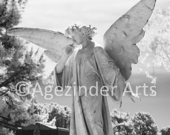Black and white CEMETERY ANGEL #2 Infrared Instant Digital photo photography download Original Art