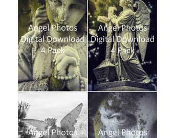 ANGEL CEMETERY Series 1- Digital photo bundle - Set of 4 vertical images - Agezinder Instant Download art color original photography