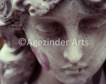 ANGEL'S KISS #2 Stone statue in cemetery Instant download photo original art photography Agezinder