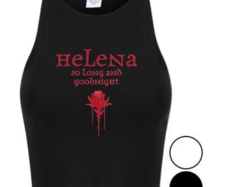 Helena - So Long and Goodnight Rose crop tank top front logo