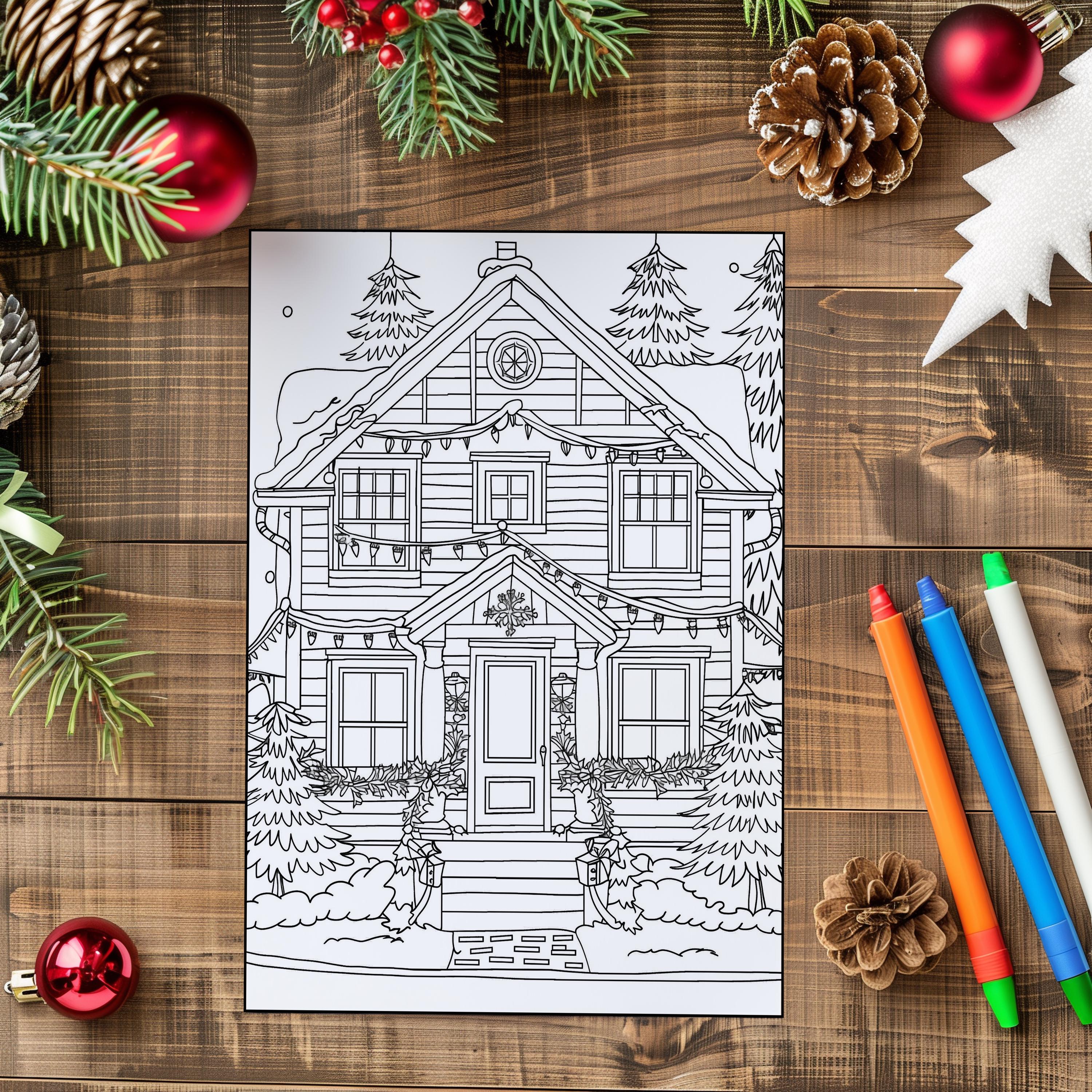 Snowy House Coloring Page Cozy House in Winter Coloring Sheet Winter ...
