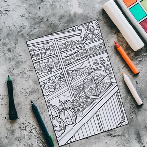 Easy-to-color Halloween Treats Printable Halloween Scene Coloring Page ...