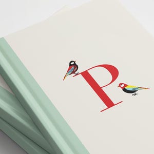 Diário personalizado com iniciais de pássaros, caderno de letras personalizado, presente com monograma ilustrado de A a Z, diário fofo de pássaros, presente de fim de ano