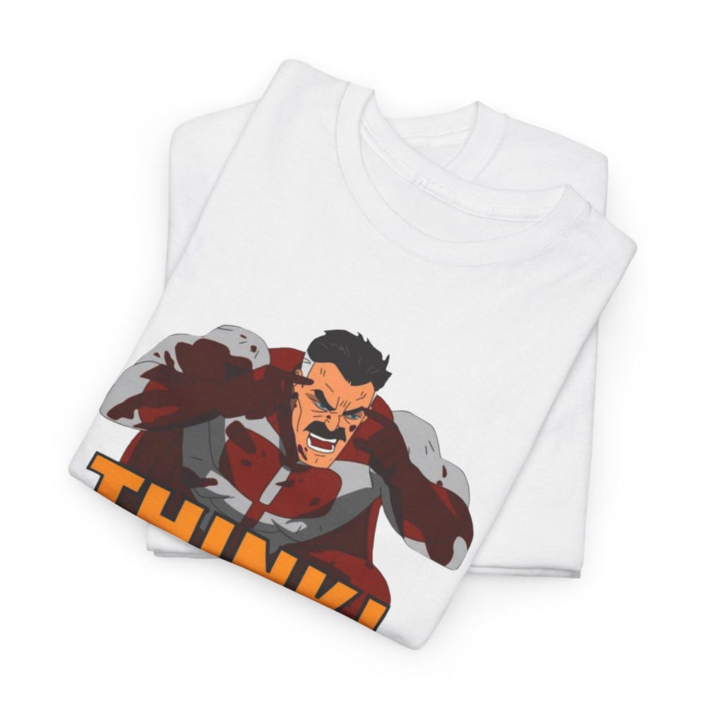 Invincible Omni-Man Think Mark Fan Art Unisex Cotton Tee - Gift For Tv Show Comic Lovers, Custom Deisgn Anime Gifts, Parody Cosplay T-Shirts