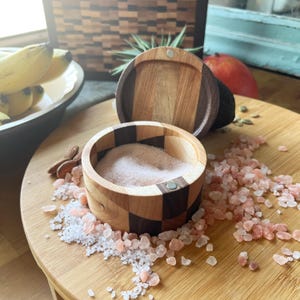 Modern Wooden Salt Cellar – Walnut, Cherry, Maple - Magnetic Swivel Lid – Fine Handmade Jar – Artistic Salt Keeper - High-end Kitchenware
