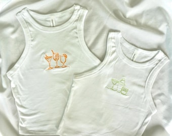 Customized Cocktail Line Art Embroidered Women's Micro Rib Racer Tank