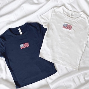 Embroidered U.S. Flag Women's Baby Tee
