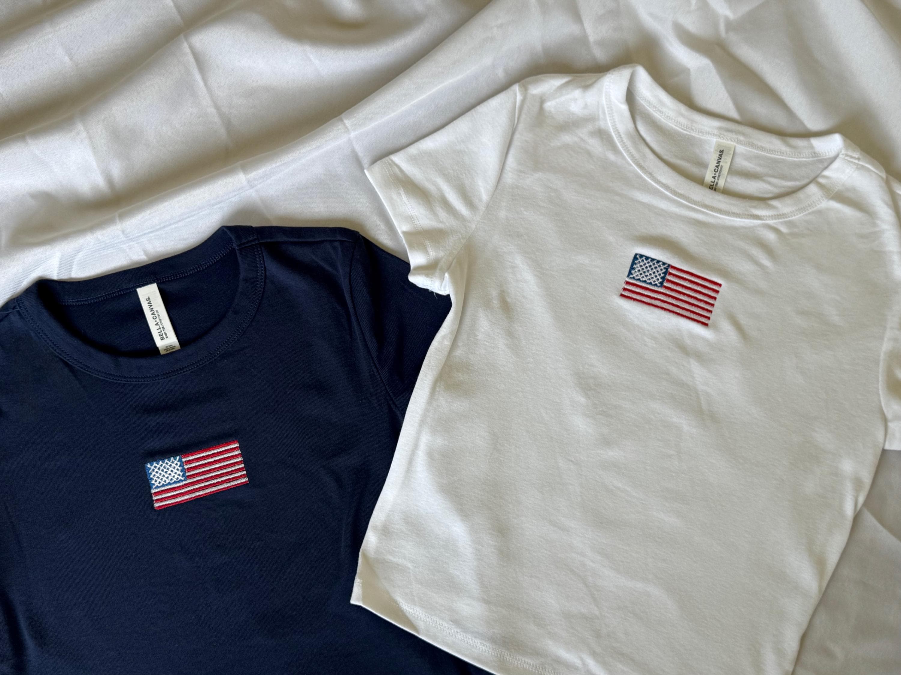 Customized Embroidered U.S. Flag Women's Baby Tee - Etsy