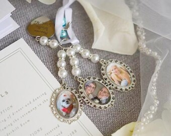 Bridal Bouquet Charm,Custom Pearl Bouquet Photo Charm, Personalized Wedding Memorial Keepsake,Memory Remembrance Pin,Wedding Memorial Gifts
