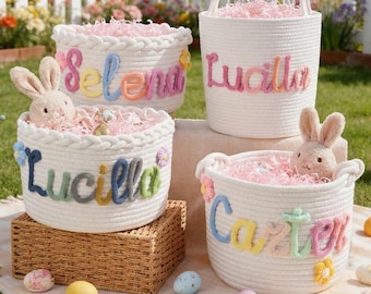 Personalized Baby Basket, Custom Monogrammed Woven Basket, Baby Shower Basket, Cotton Knitted Nursery Basket, Grandbaby Gift, Newborn Gift