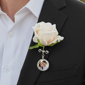 Custom Wedding Gift for Groom Wedding Lapel Pin, Boutonniere Photo Charm, Photo Lapel Pin, Lapel Pin with Pictures, Memorial Pin for Groom