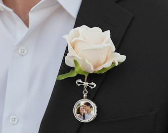 Custom Wedding Gift for Groom Wedding Lapel Pin, Boutonniere Photo Charm, Photo Lapel Pin, Lapel Pin with Pictures, Memorial Pin for Groom