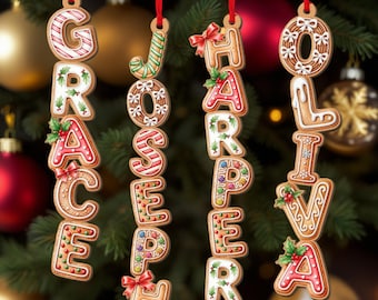 Personalized Gingerbread Alphabet Ornament, Custom Kids Name Ornament, Christmas Ornaments for Family, Kids Christmas Gifts