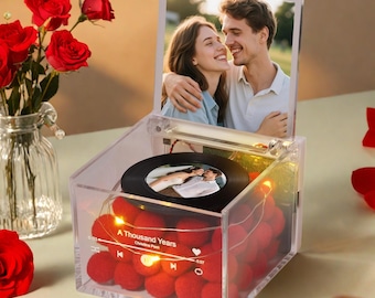 Personalized Photo Music Box, Mini Record Box, Custom Song Vinyl Keepsake, Gift for Him Her Wedding Birthday Anniversary,Music Lover Present
