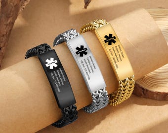 Customizable Medical Alert Bracelet,Stainless Steel Emergency ID Bracelet,Perfect Gift for Men and Women,Medical Identification Wristband