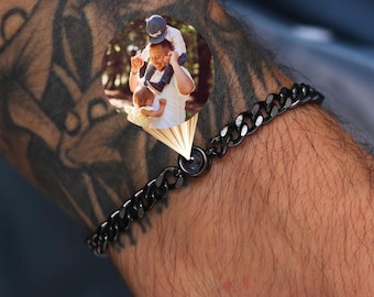 Custom Gift For Father, Dad Bracelet, Personalized Photo Bracelet for Men, Birthday Anniversary Gift for Him Husband Boyfriend, Keepsake