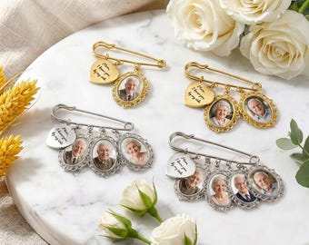 Custom Wedding Memorial Charm for Bride Bouquet ,Personalized Photo Brooch for Groom,Meaningful Funeral Memorial Gift for Wedding Day